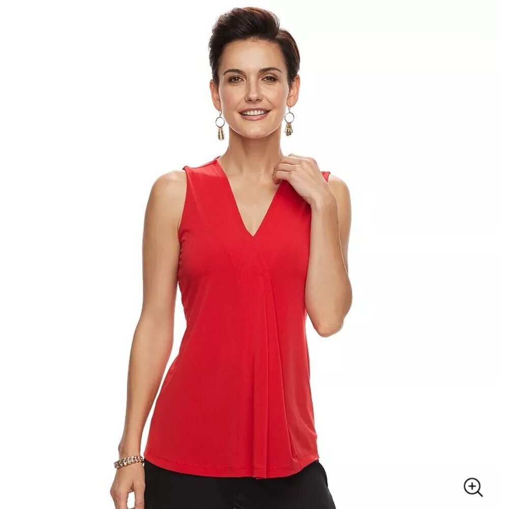 DANA BUCHMAN SZ M Bright Red Sleeveless Pleat Front Stretch Knit Top